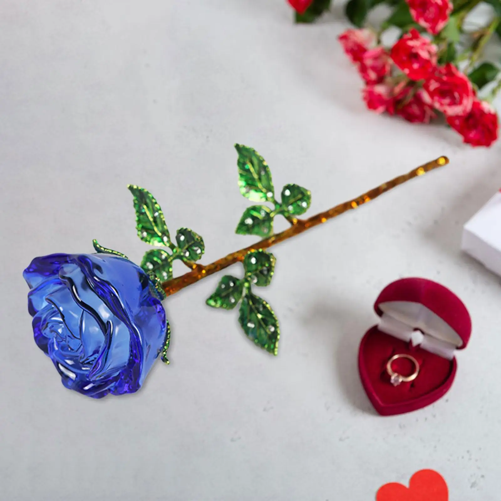 Valentine`s Day Crystal Rose Flower Mother`s Day Tabletop Adornment Desktop Decoration Decor for Him Women Boyfriend Lovers Her