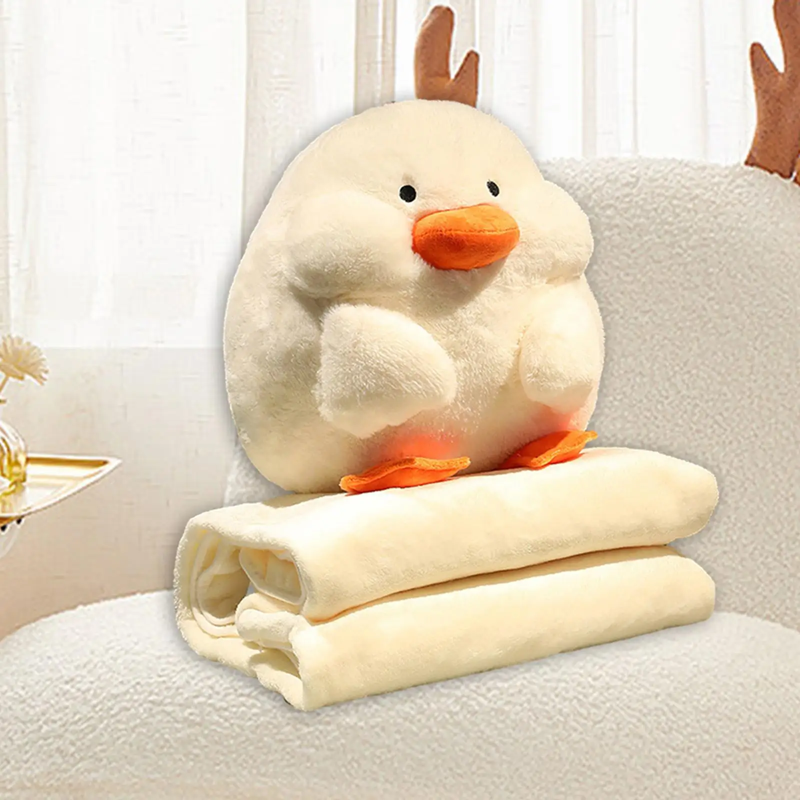 Duck Plush Pillow Hand Warmer with Blanket Sleeping Pillow for Car Room