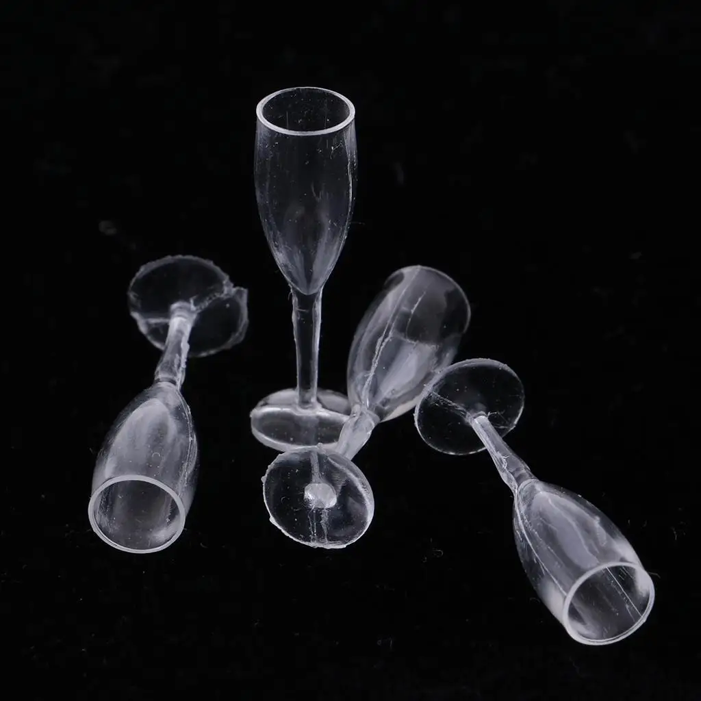1/12 Dollhouse Miniature Tableware Plastic  Glass Juice Glass Goblet 4 Pieces Kids Pretend 