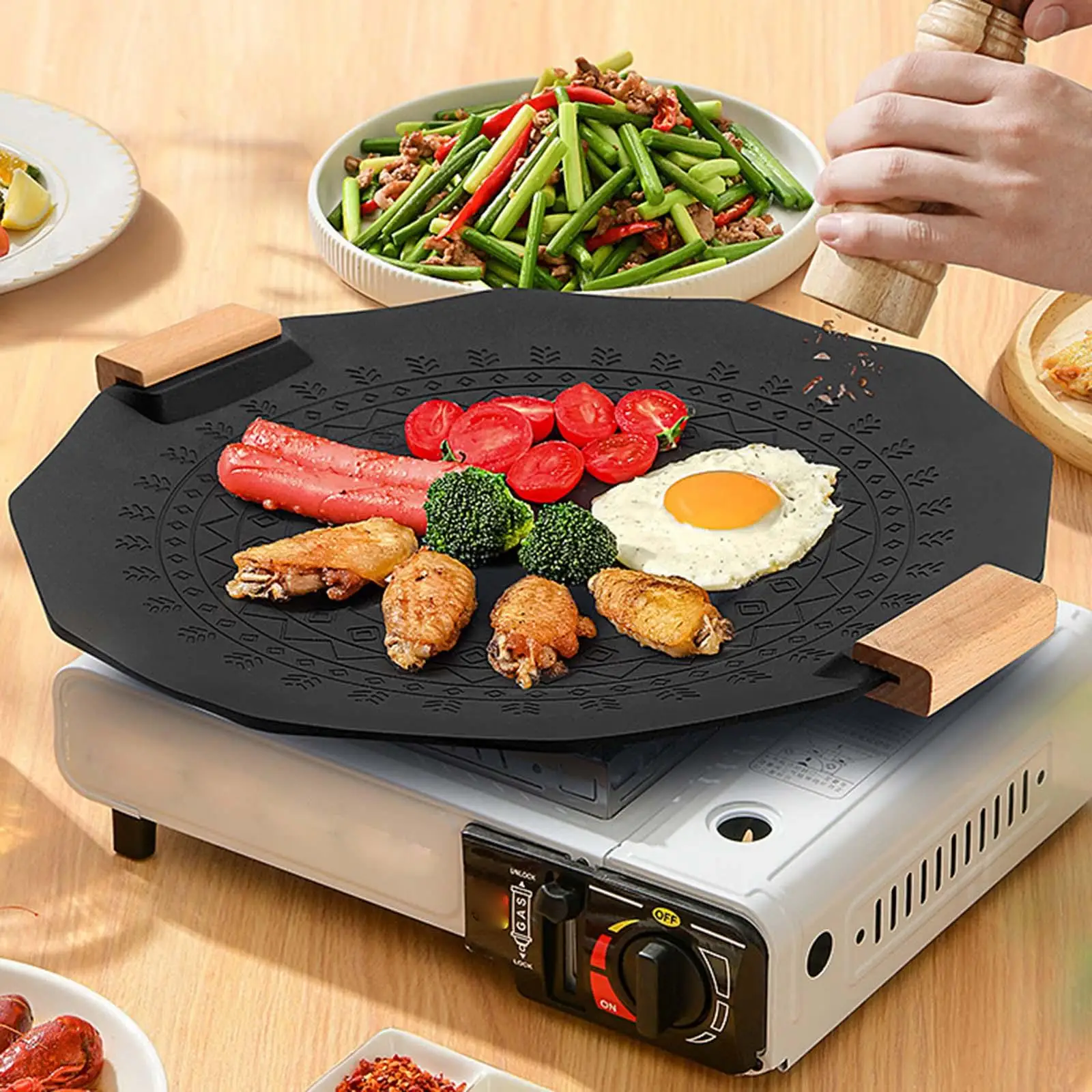 Outdoor Barbecue Frying Baking Pan 35cm Camping Grill Plate Household BBQ Grill Tray for Picnic Baking Kitchen Barbeque