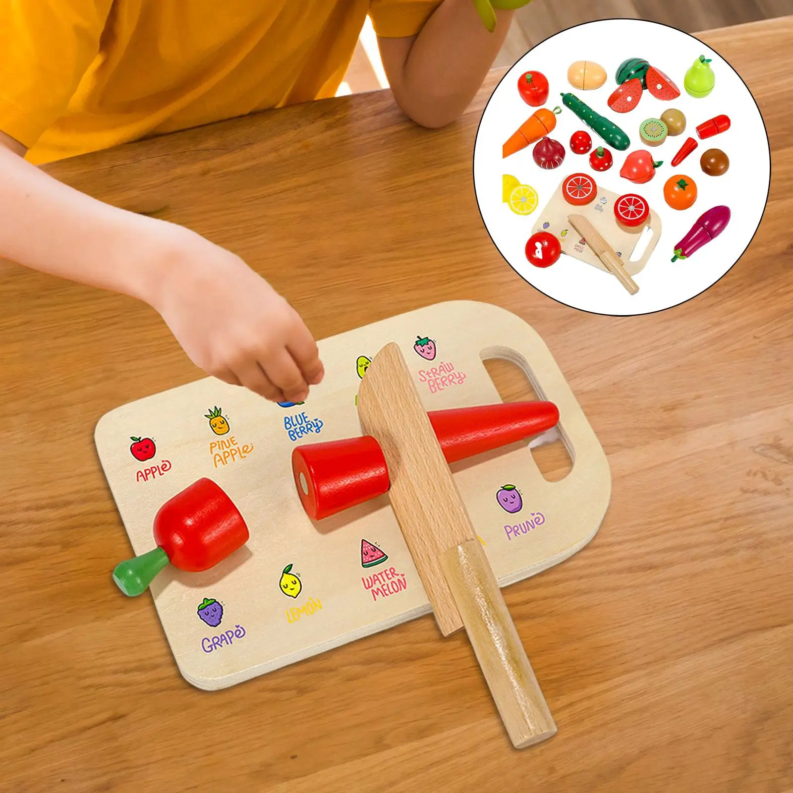 Toddlers Wooden Cutting Fruit and Vegetable Toy Educational Gift Smooth Edge for Kids , Boys, Girls Montessori Toys Easily Store