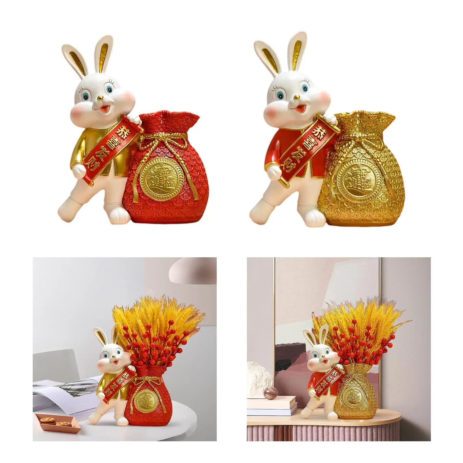 Money Bag Shaped Vase Resin Rabbit Statue Table Centerpieces Flower Vase Flower Pot for Kitchen Livingroom Farmhouse Ornaments