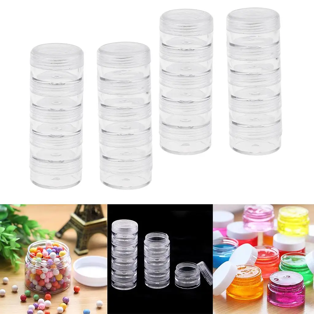 4Pcs 5 Stacking Beads Containers Clear Screw Top Jar  Storage Boxes