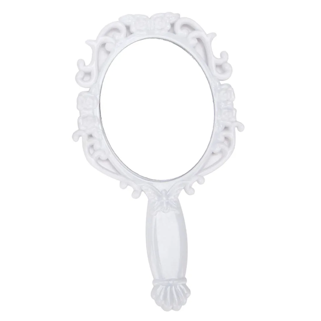 Vintage Style Oval Antique Design Mirror Handheld Makeup Mirrors with Handle Butterfly Engraved  - 18.5 x 10.5 cm