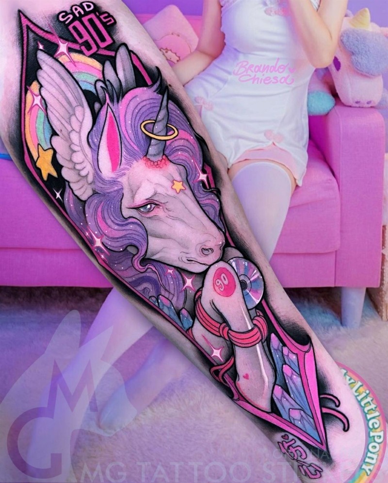 Cartoon Einhorn Tattoo Aufkleber dauerhafte gefälschte Tätowierung für Frau Arm sexy temporäre Tattoo Pferd Kunst Faux Tattoos wasserdichte Tatuajes – Detail 2