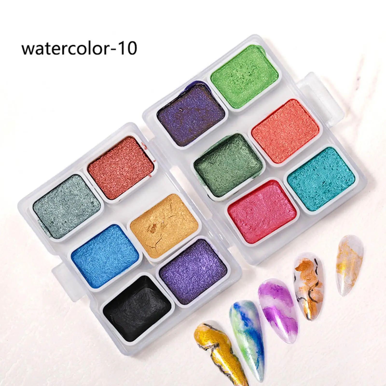 12 Colors Watercolor Paints Set Lightweight Portable Nail Art Pigments for Nail Art Decoration DIY Home School Painting Lovers