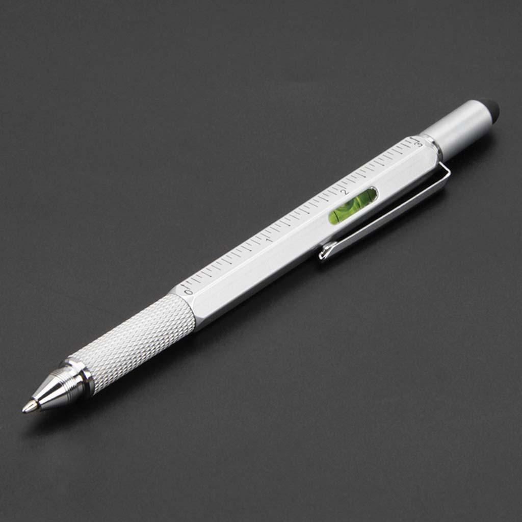 6 in 1 Multitool Tech Tool Pen Level Ruler Gauge Scale Touch Screen Pen Flat/ Cross Screwdriver Combination Ballpoint Pen Stylus