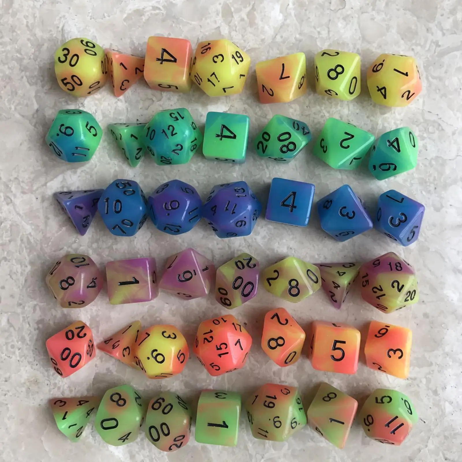 Pack of 42 Luminous RPG Dices Set D4-D20 Bar Toys with Pouch Glowing Polyhedral Dices Set for MTG RPG Role Playing Table Games