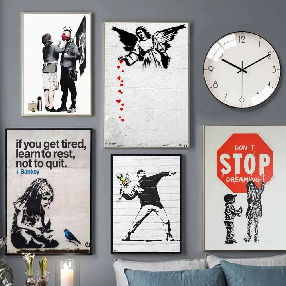 Street Culture Graffiti Art Prints and Poster Banksy Living Room Corridor Bedroom Home Decor Canvas Painting Wall Art Pictures