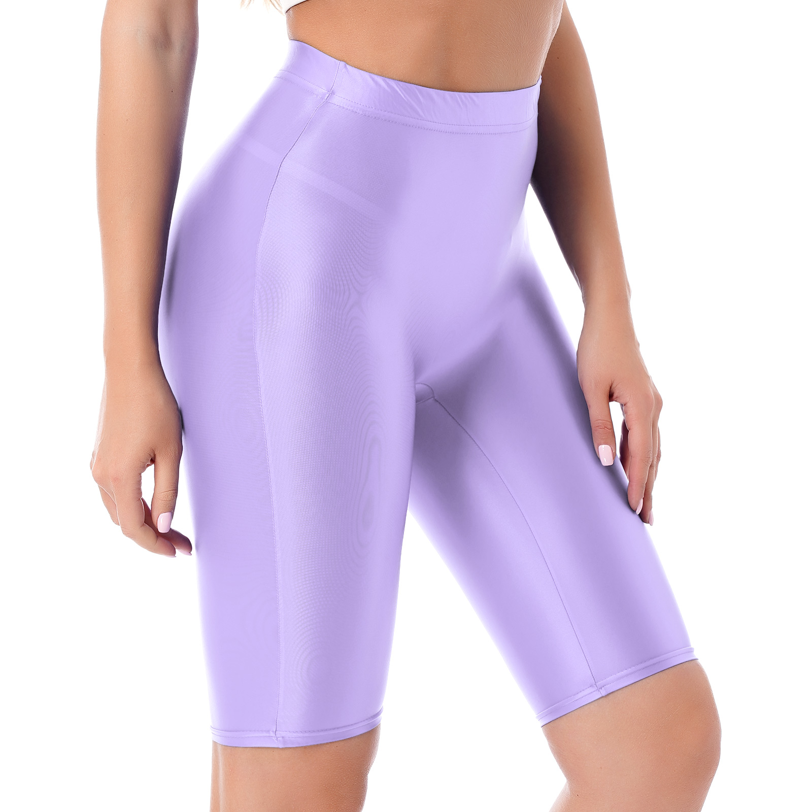 banho esportes brilhante cintura alta shorts elástico cintura curta leggings