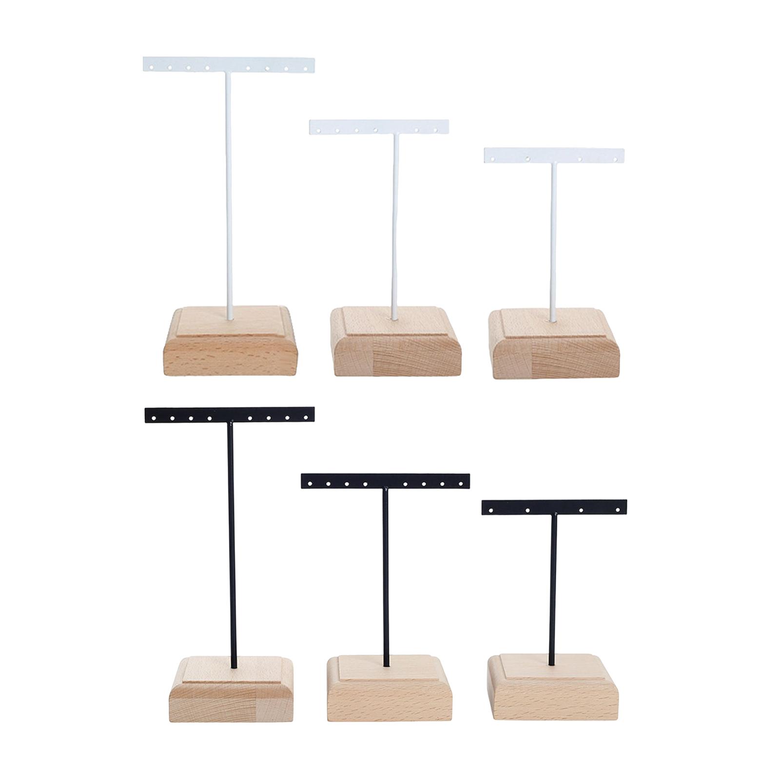 3 Pieces T Bar Earrings Display Stand Wooden Base Hanging Rack Jewelry Organizer for Bangles Selling Retail Showroom Show Shops