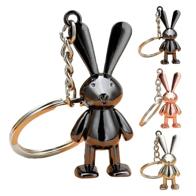HSYHERE Men Women Boy Girl Cool x Eyes Sitting Rabbit Colorful Bunny Lucky Keychain Christmas Gift Bag Pendant Metal Key Ring