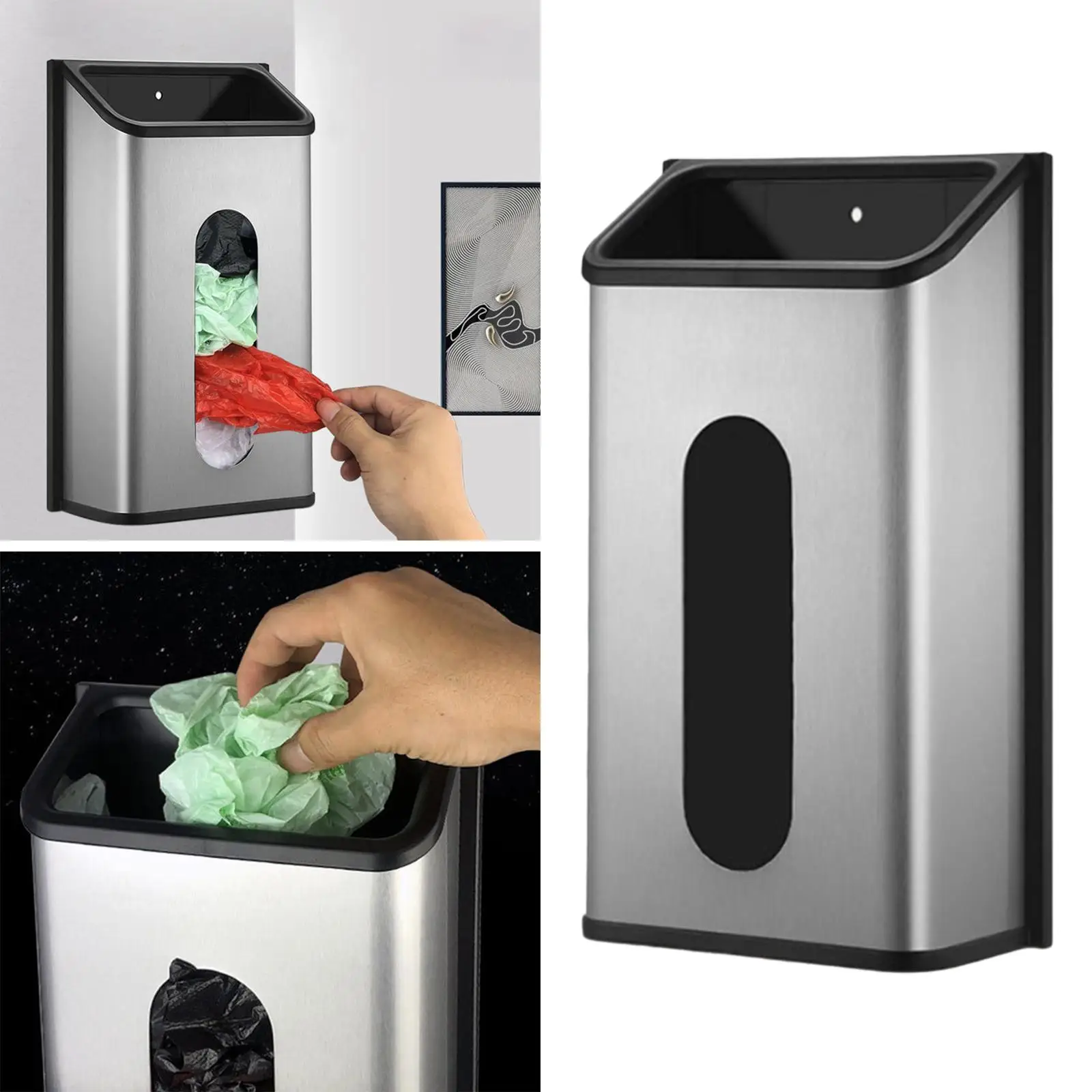 Plastic Bag Holder Garbage Wide Opening Wall Mounted Under Sink Rubbish Box for Kitchen Shopping Bags Bathroom Trash Bags Home
