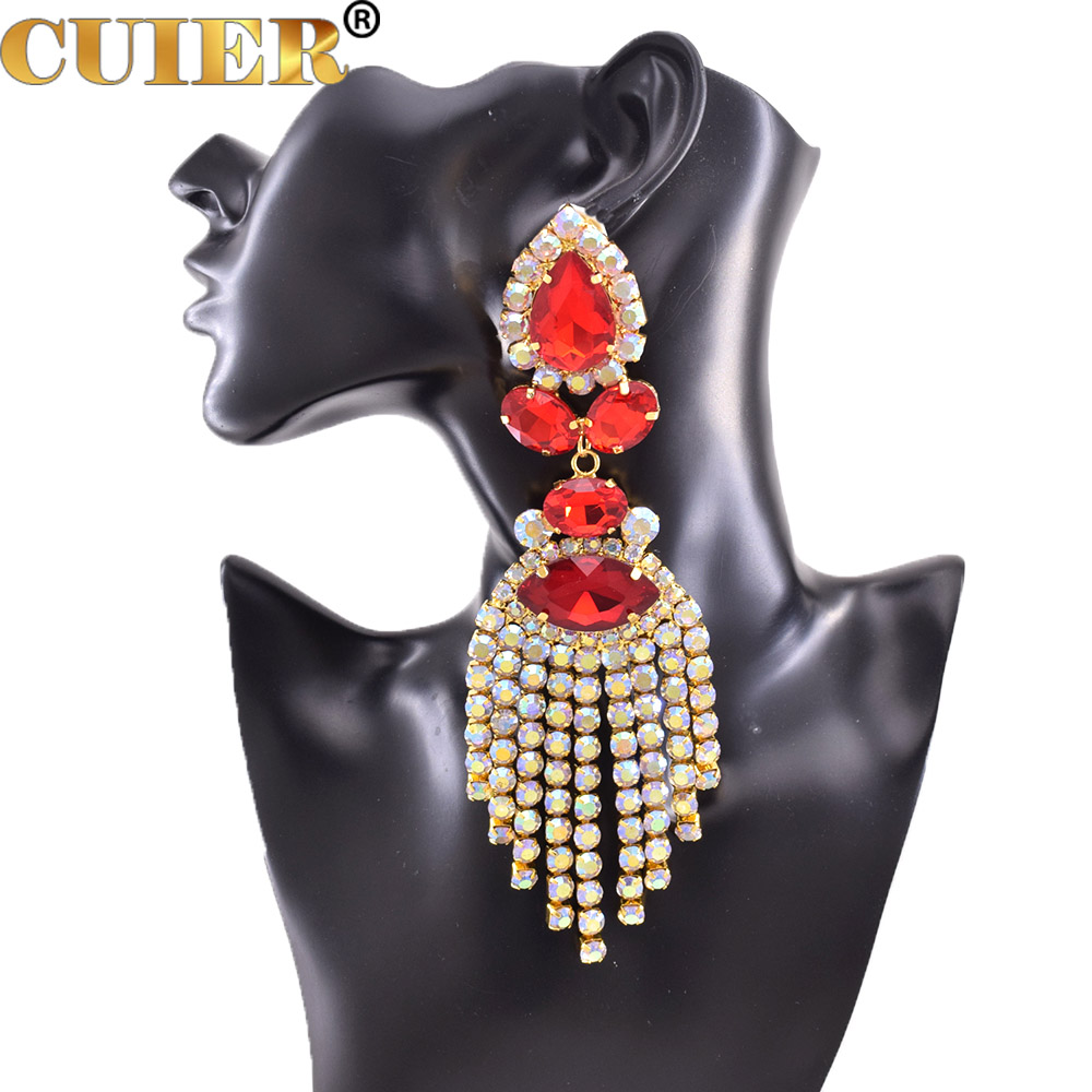 Strass SS28 Dazzling17CM Lange Quaste Clip auf Ohrring für Frauen Schmuck Kristall AB Große Größe Zubehör für Drag Queen – Detail 7