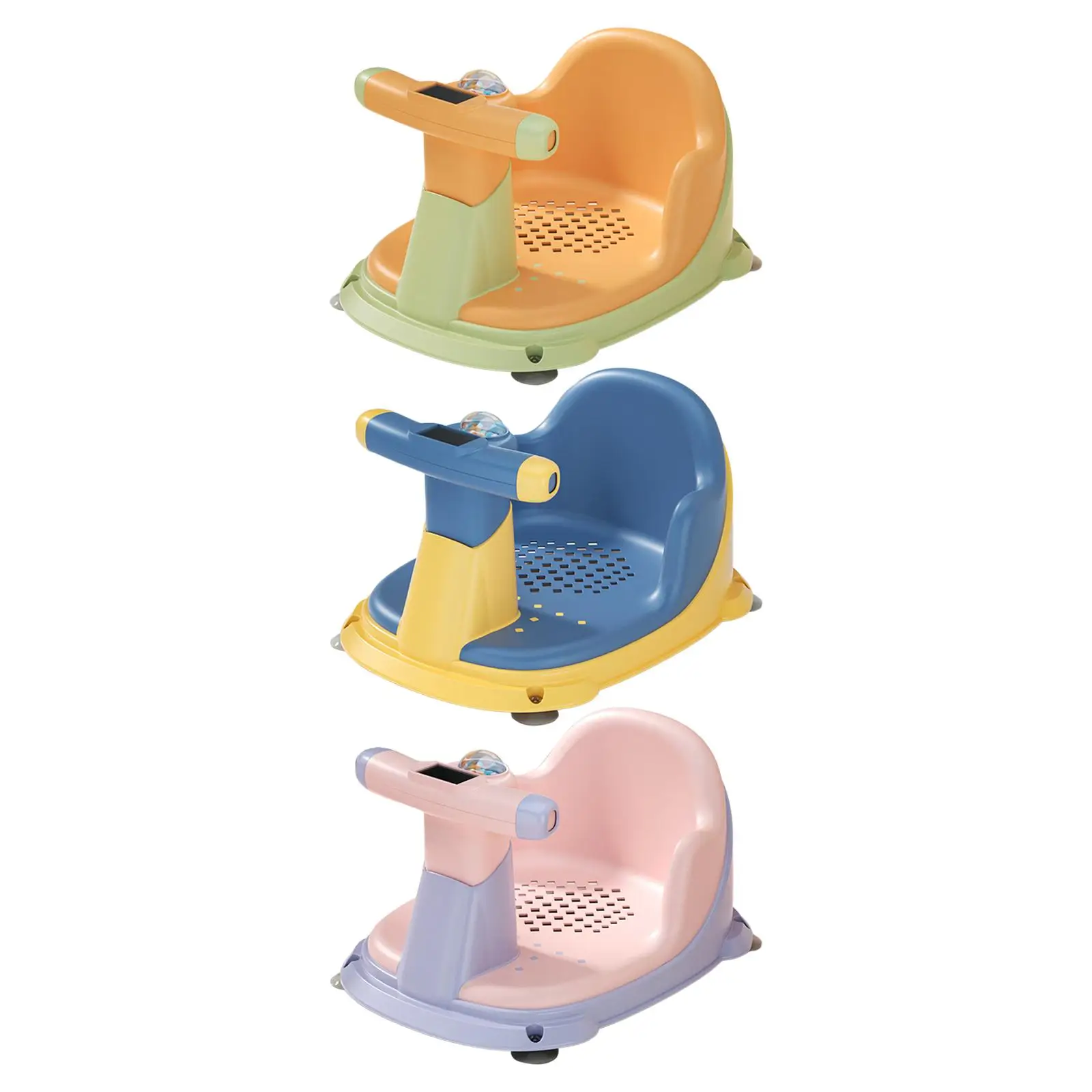 Non Slip Bath Seat with Water Thermometer Tub Sitting up Support with Suction Cup for Shower Girls Boys Newborn Bathroom Kids