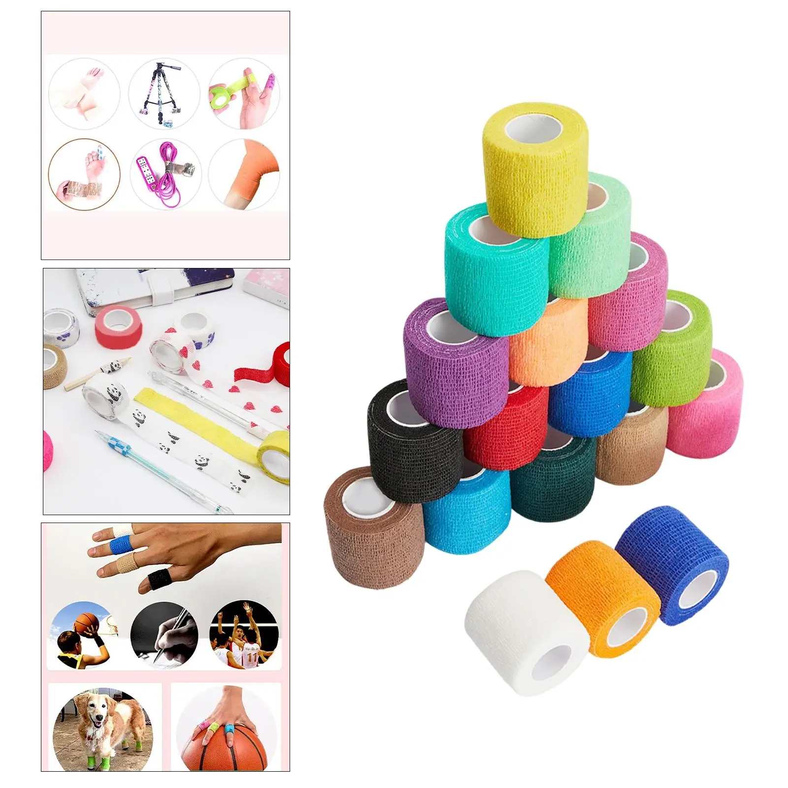 18Pcs Self Adhesive Bandage Vet Tape Cohesive Wrap Stretch for Nails Outdoor Sports