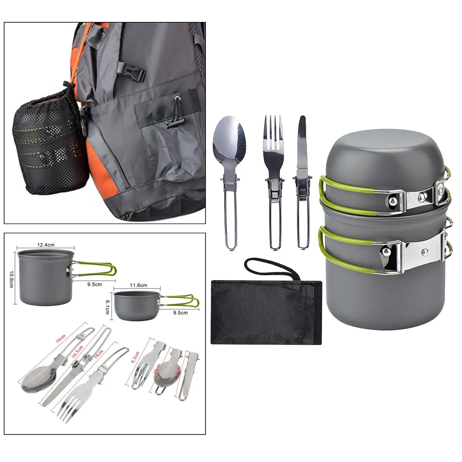 5 Pieces Folding Camping Tableware Cookware  Pan Cutlery Fork,  Water, Coffee, Tea and Cook  Directly