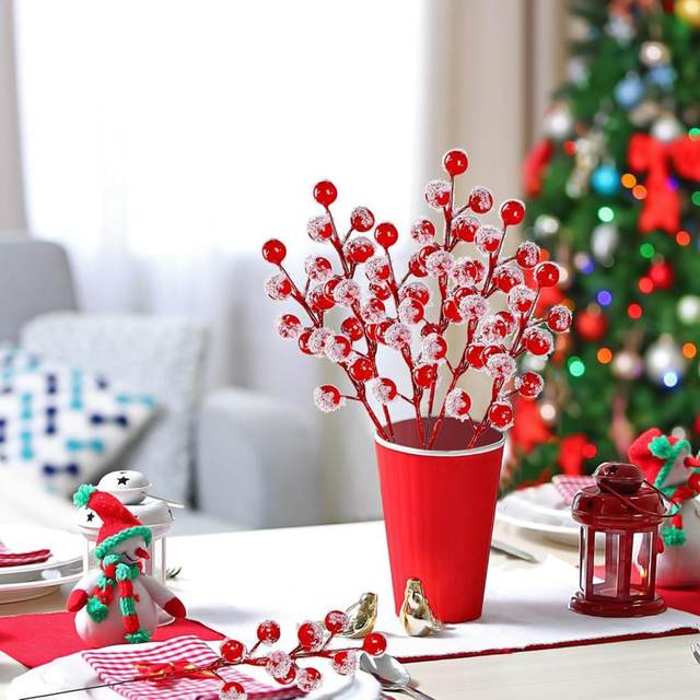 5 Forks Artificial White Berries Stems Christmas Berry Branches Flowers  Arrangements Home DIY Crafts Fake Snow Tree Decorations - AliExpress