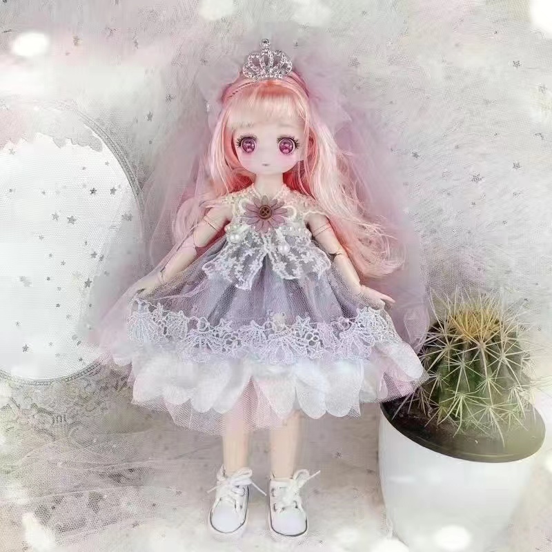30cm Kawaii BJD Doll Girl 6 Points Joint Movable Doll with Fashion Clothes Soft Hair Dress Up Girl Toys Birthday Gift Doll New