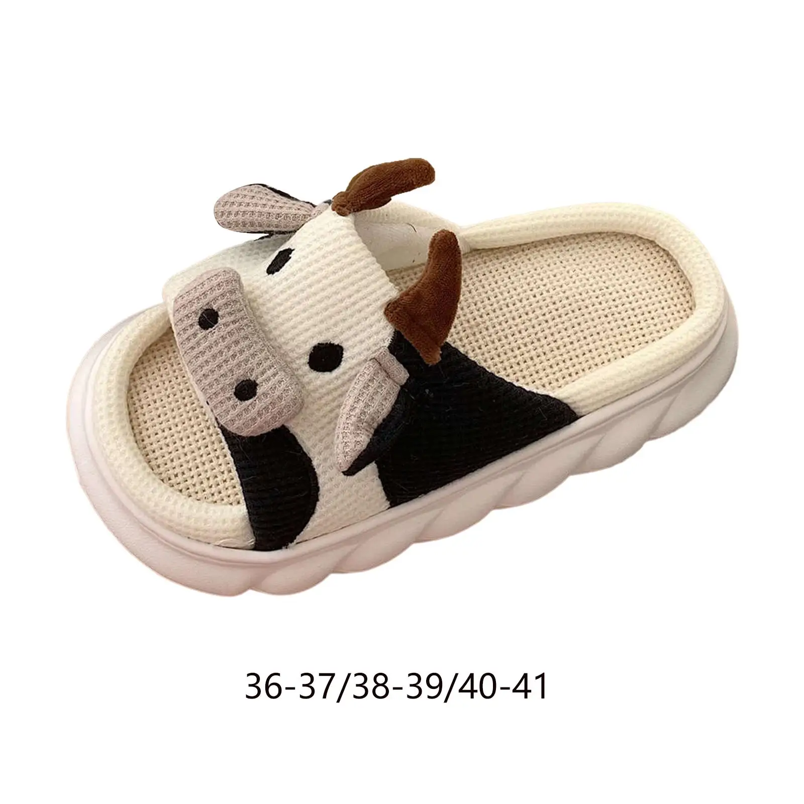 Cow Linen Cotton Slippers Soft Washable Flax Home Slippers for Indoor Outdoor Women Girls