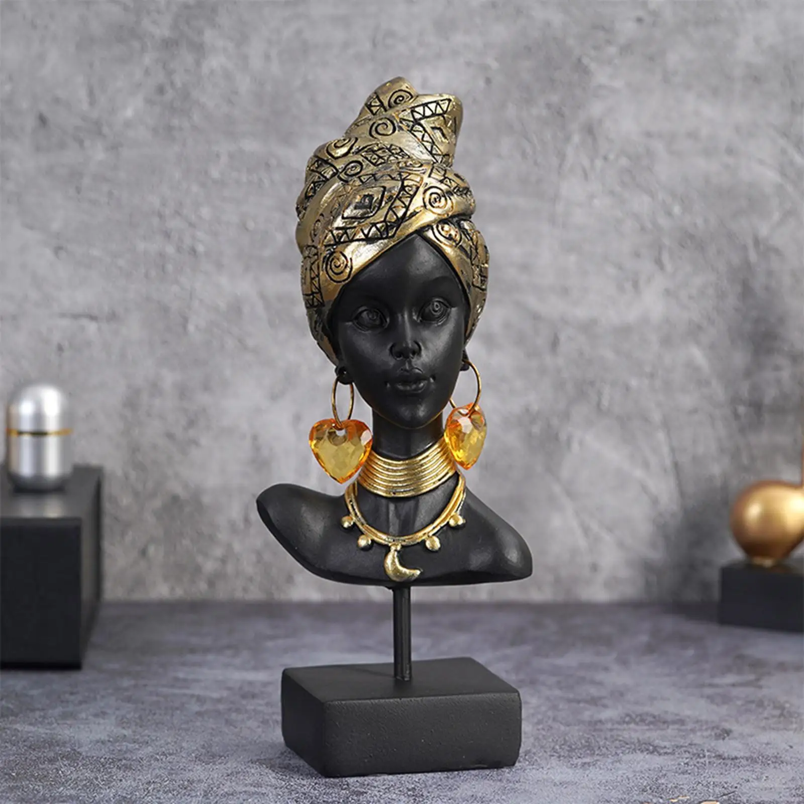 African Art Bust Statue Sculptures Tribal Lady Figurine Collectible Resin Craft for Coffee Table Study Decorations Mother Gift
