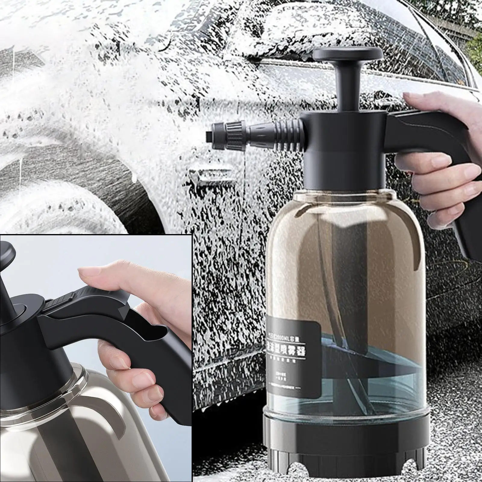 Transparent 2L Car Wash Pump Manual Foaming Pressure Sprayer Hand Pressure for