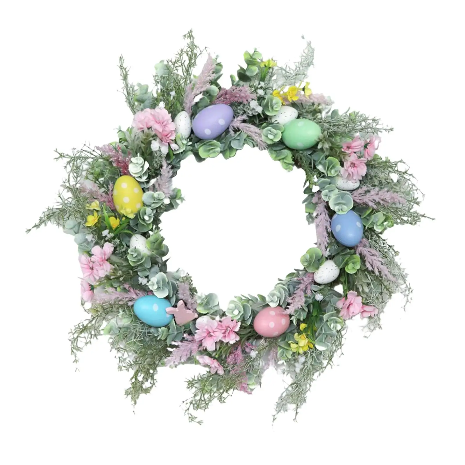 Round Easter Egg Flower Wreath Front Door Decorative Hanging Artificial Flower Garland for Celebration Home Decor Ornament