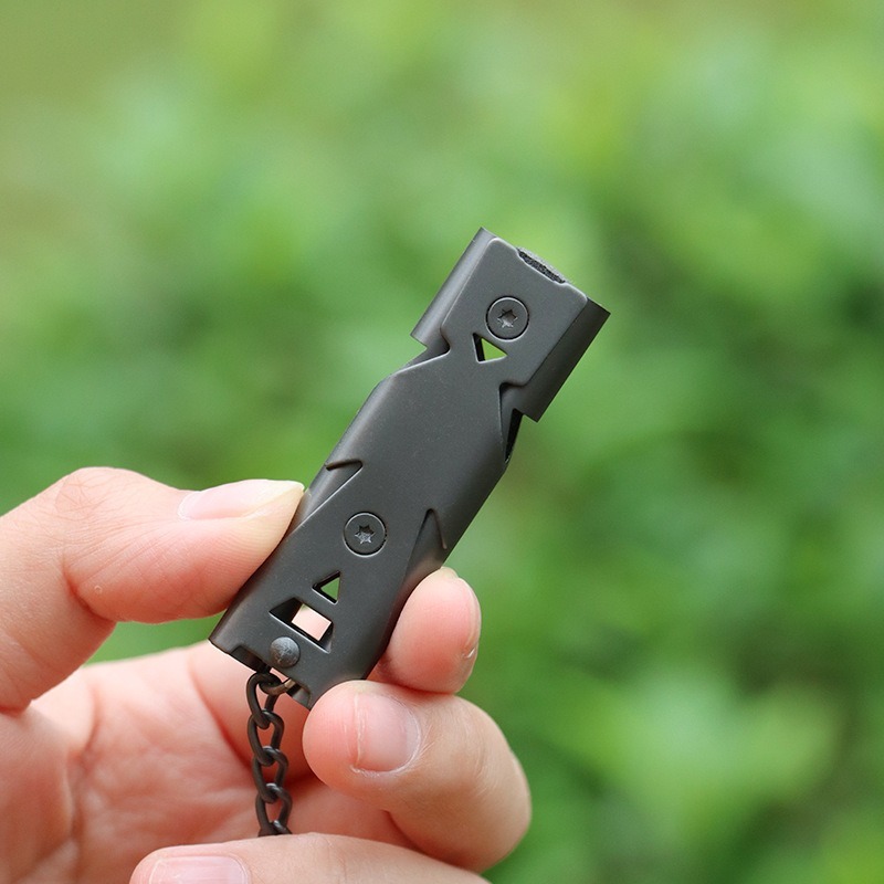 1 Stück Doppel rohr Pfeife Anhänger Schlüssel bund hohe Dezibel Outdoor Überleben Notfall Pfeife Camping Tool Multifunktion pfeife – Detail 5