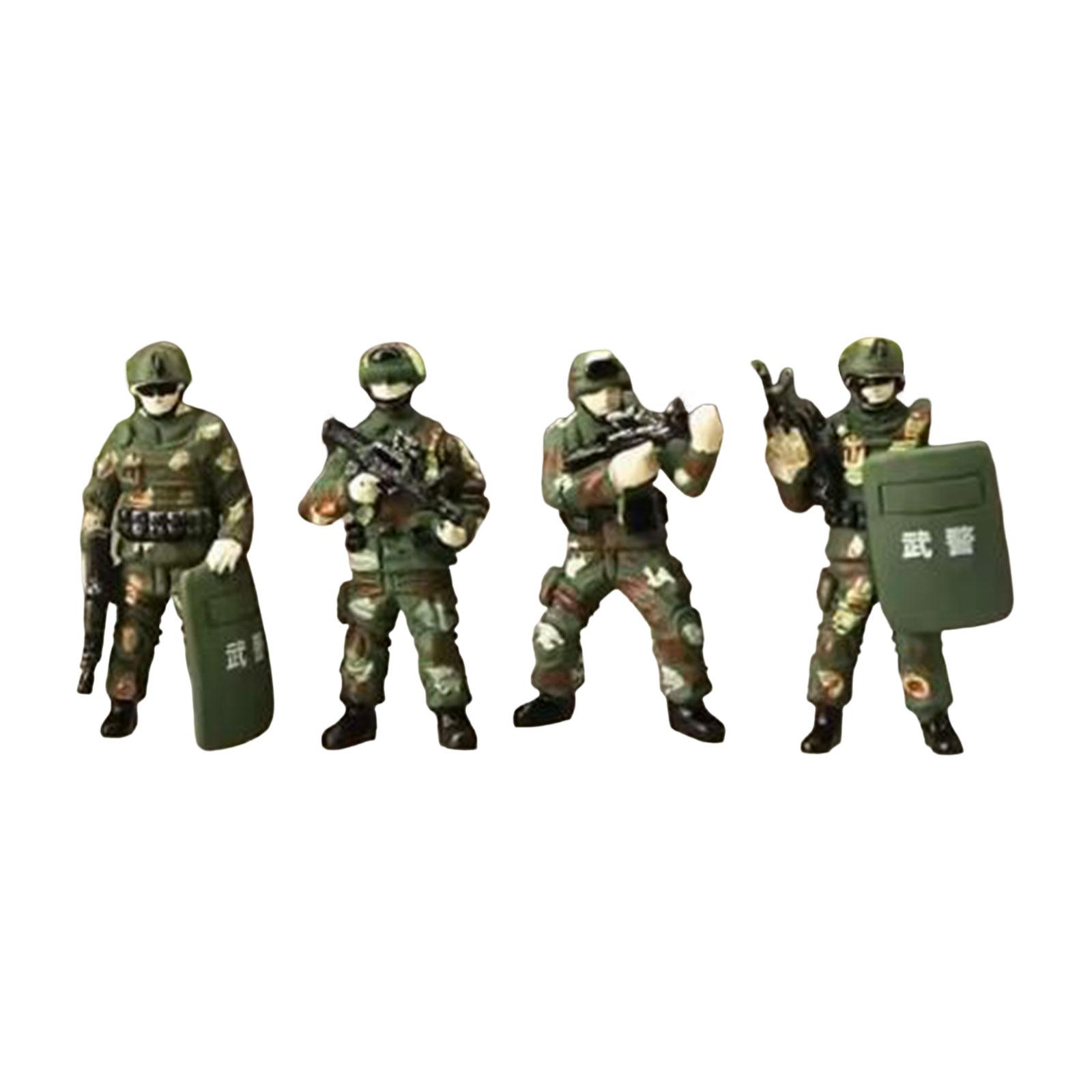 4 Pieces 1:64 Scale Tiny People Model Special Forces Model Figures Painted Action Figures Soldiers Toys for DIY Projects S Scale