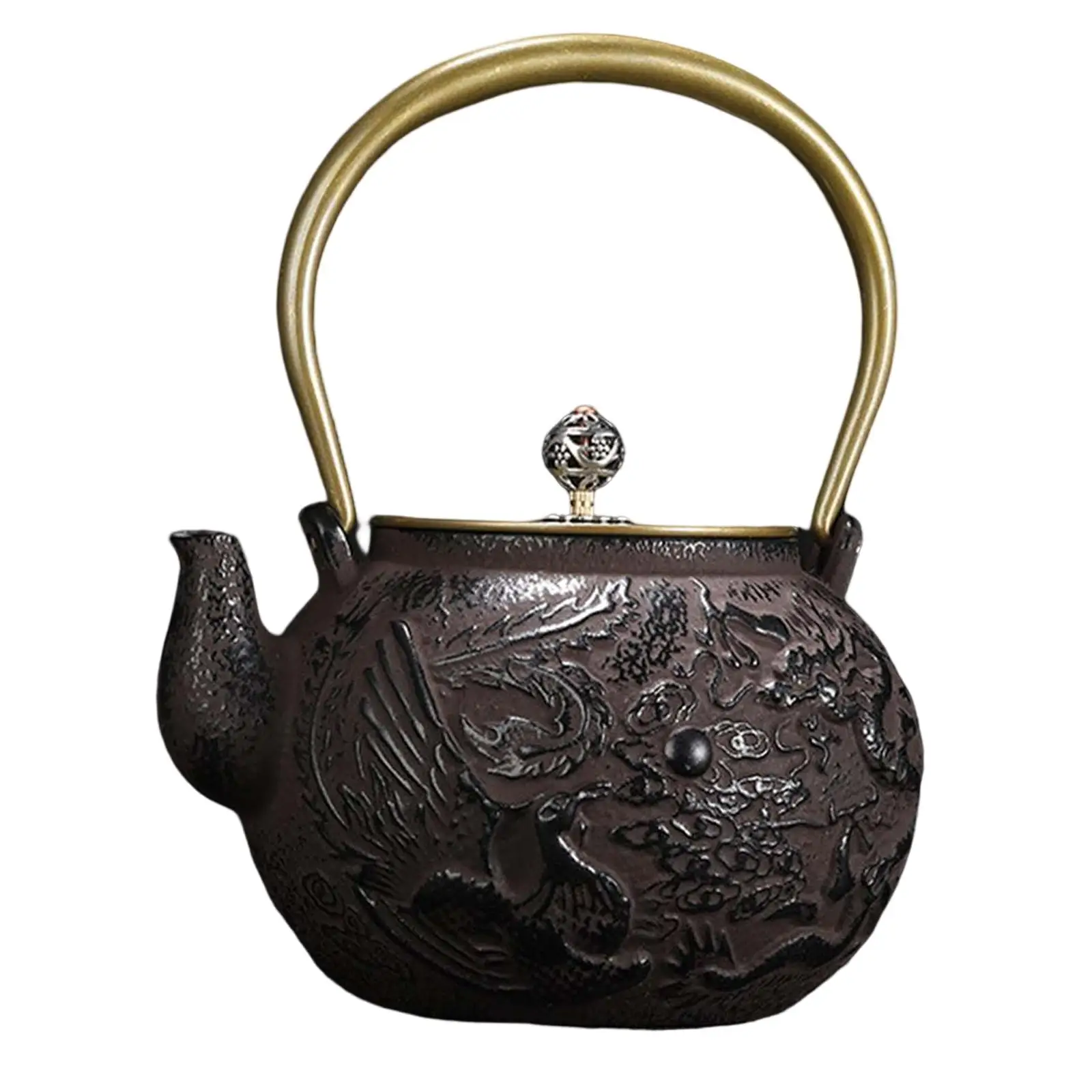 Dragon and Phoenix Pattern Chinese Cast Iron Teapot 1300ml Tea Kettle Table Centerpiece for Father, Mother, Friends, Family