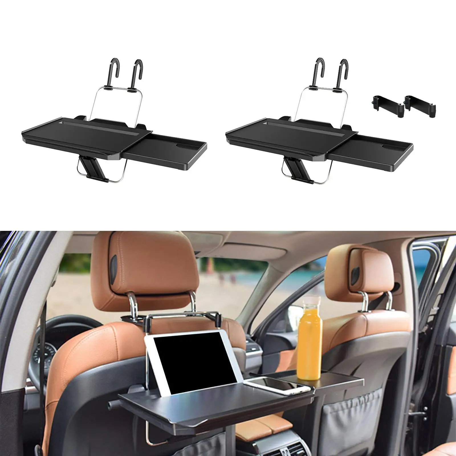 Multipurpose Car Steering Wheel Tray Table with Drawer Portable Organizers Back Seat Headrest Tray for Travel Laptop Tray