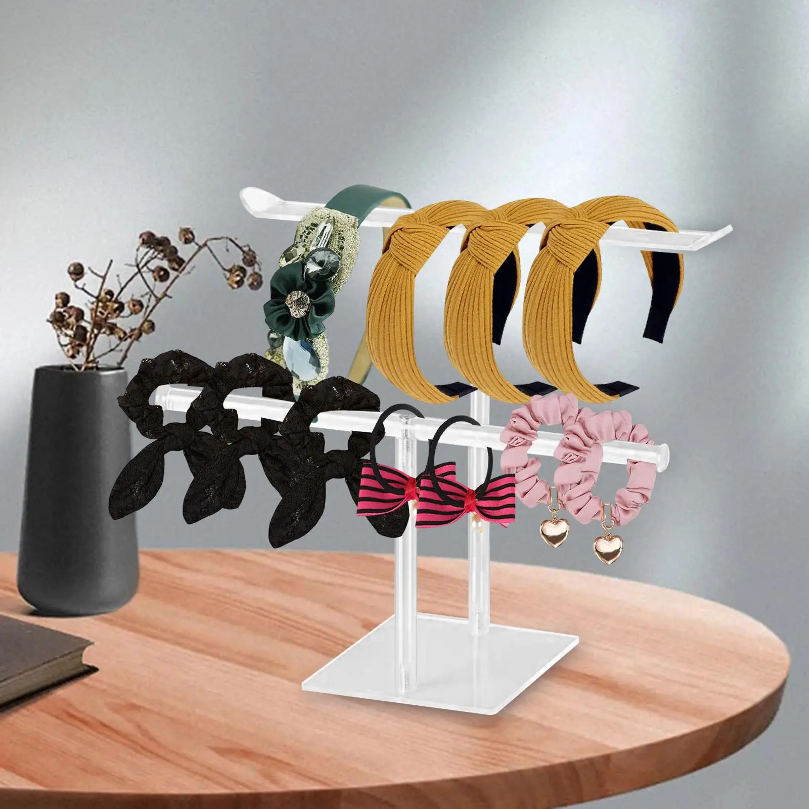 2 Tiers Headband Holder Multipurpose Photo Props Sturdy Acrylic Hair Hoop Organizer for Decoration Jewelry Desktop Bracelet