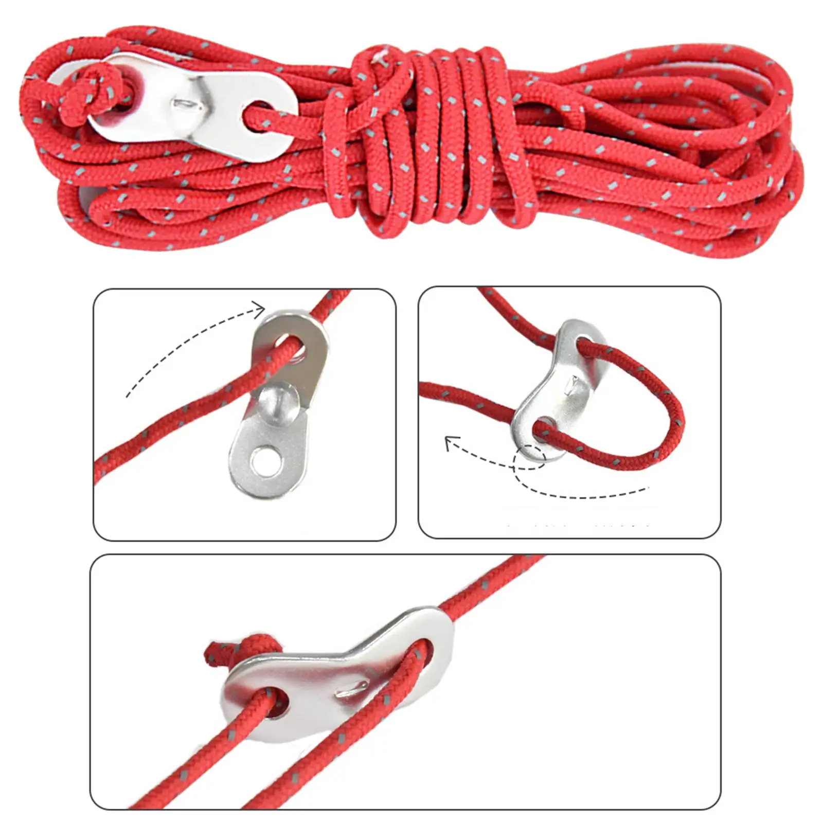 2Pcs Reflective Wind Rope with Adjustment Buckle Attachment Tensioner Adjustable for Camping Tent Awning Backpacking Outdoor