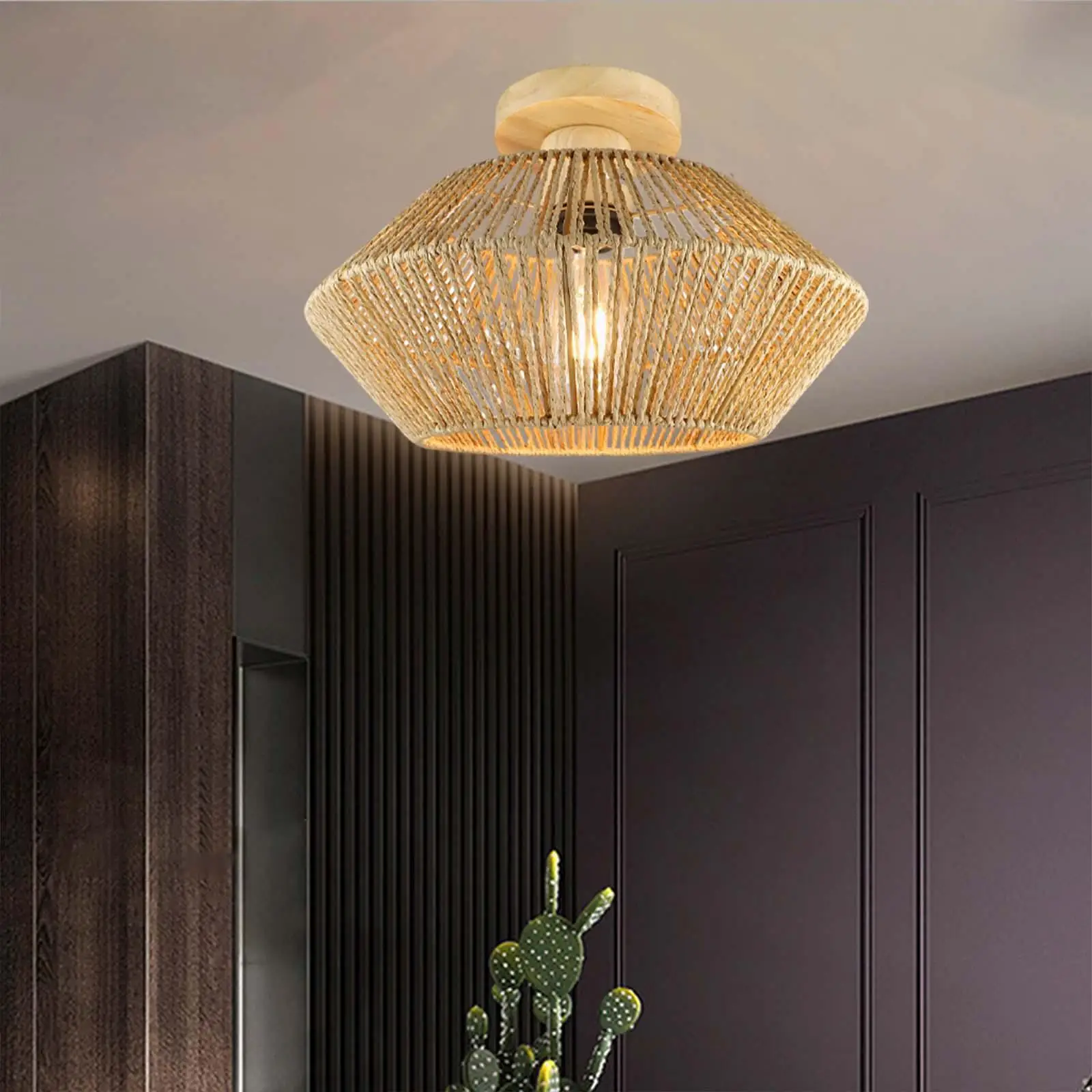 Vintage LED Ceiling Lamp Shades Light Fixture Handmade Woven Light Cover for Apartment Tea Room Restaurant Hallway Porch