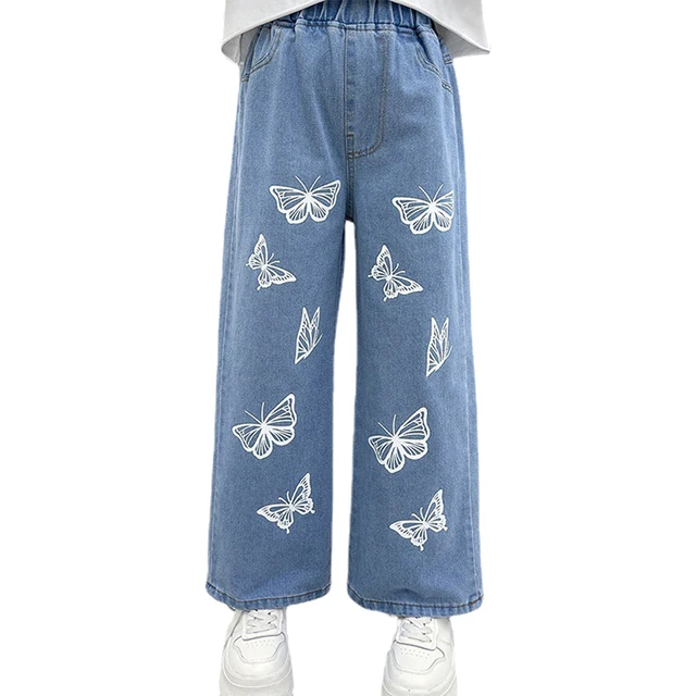 Girls' Raw-Hem Fleece Jeans Cute Hearts Pattern Regular Fit Trendy & Warm  Denim Pants For Autumn And Winter, Girls' Clothing