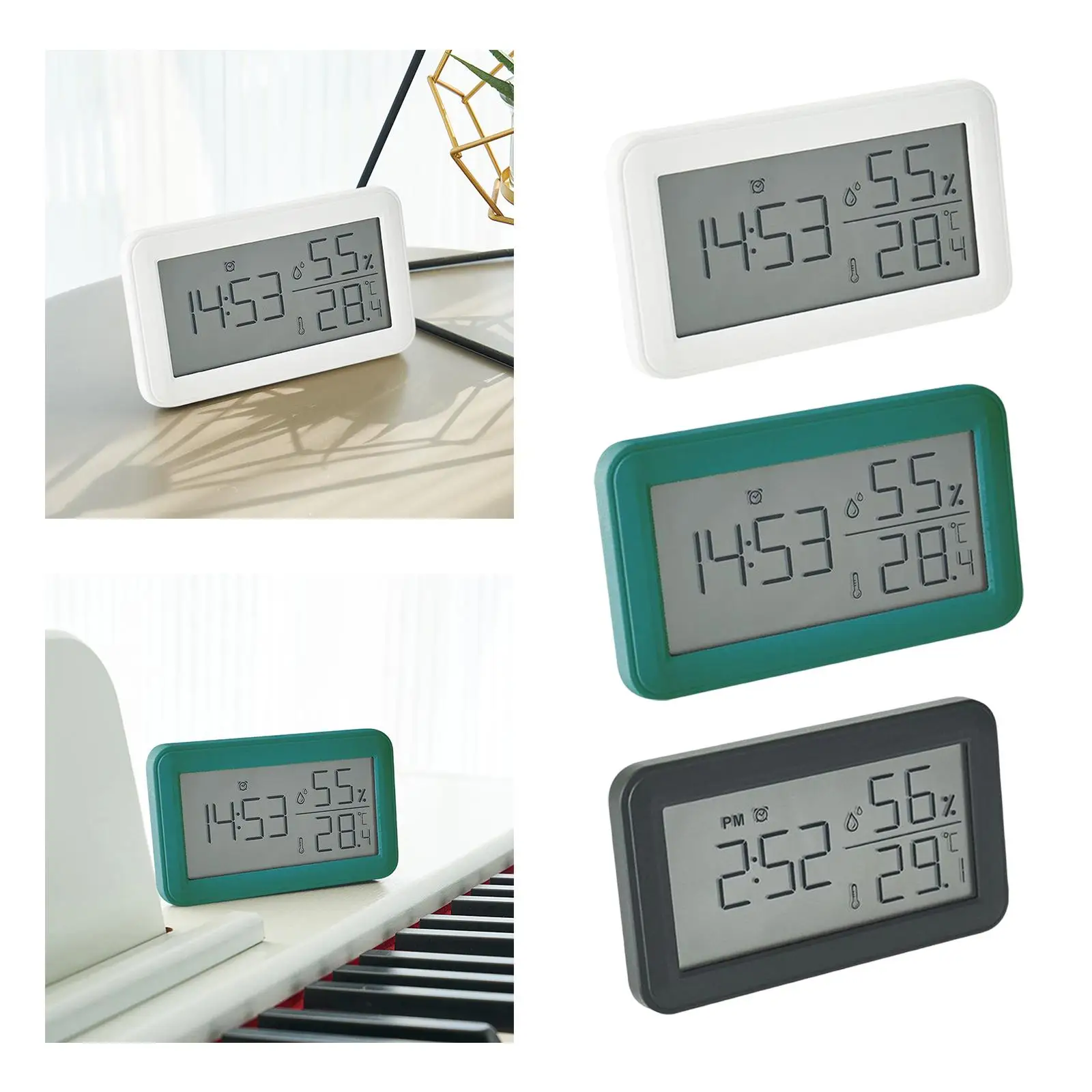 Digital Alarm Clock Temperature Hygrometer Meter LCD Screen Desk Clocks