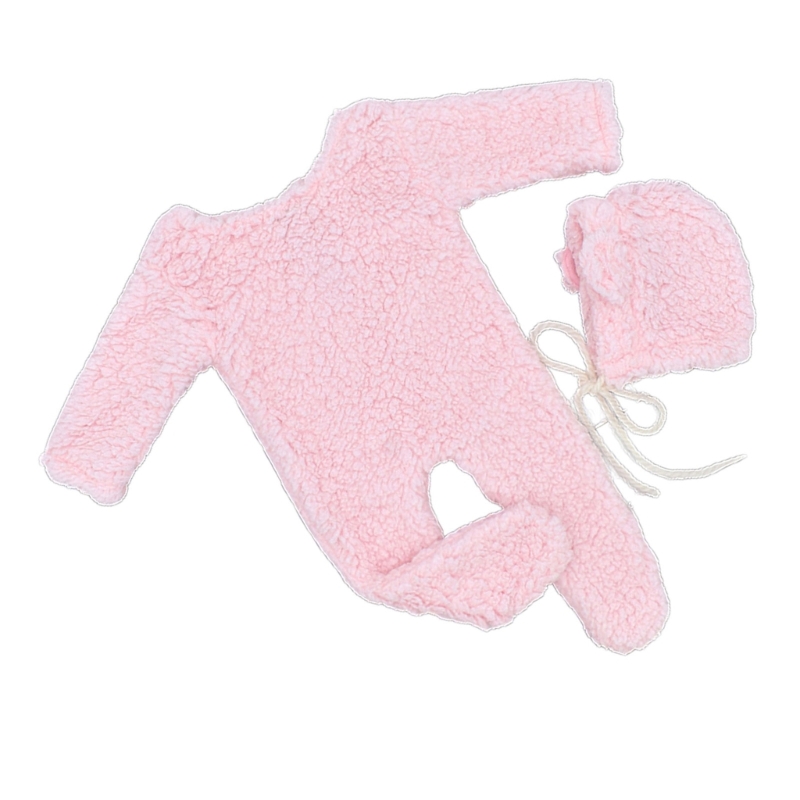 Baby Foto Schießen Requisiten Berber Fleece Bär Ohr Hut & Overall Set Neugeborenen Foto Requisiten Infant Fotografie Outfit 2PCS – Detail 3