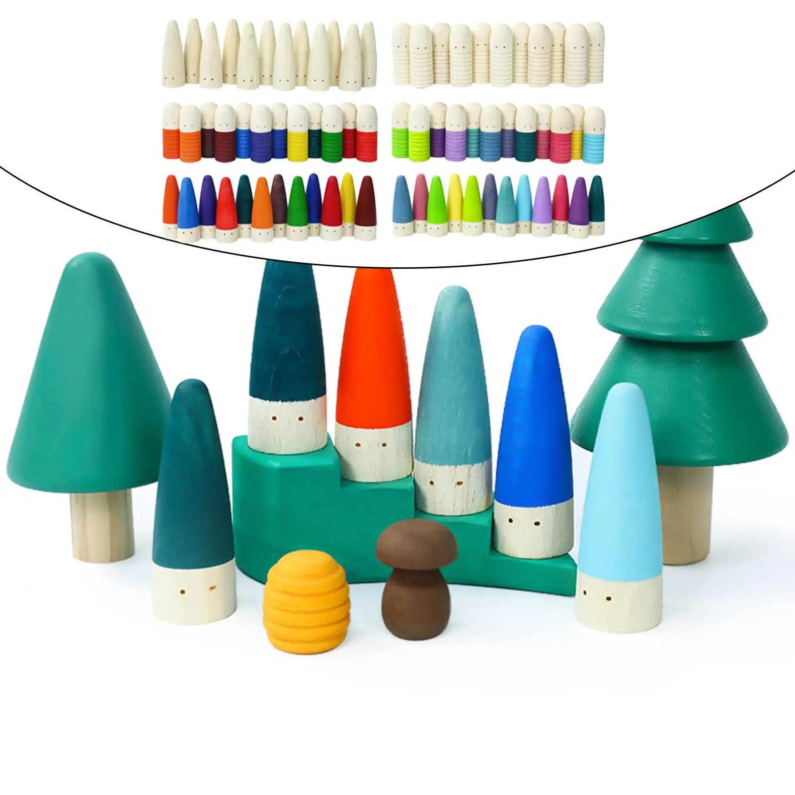 Wooden Mini Doll Building Blocks, Color Shape Matching Educational Learning Toys for Kids Toddlers Boys and Girls