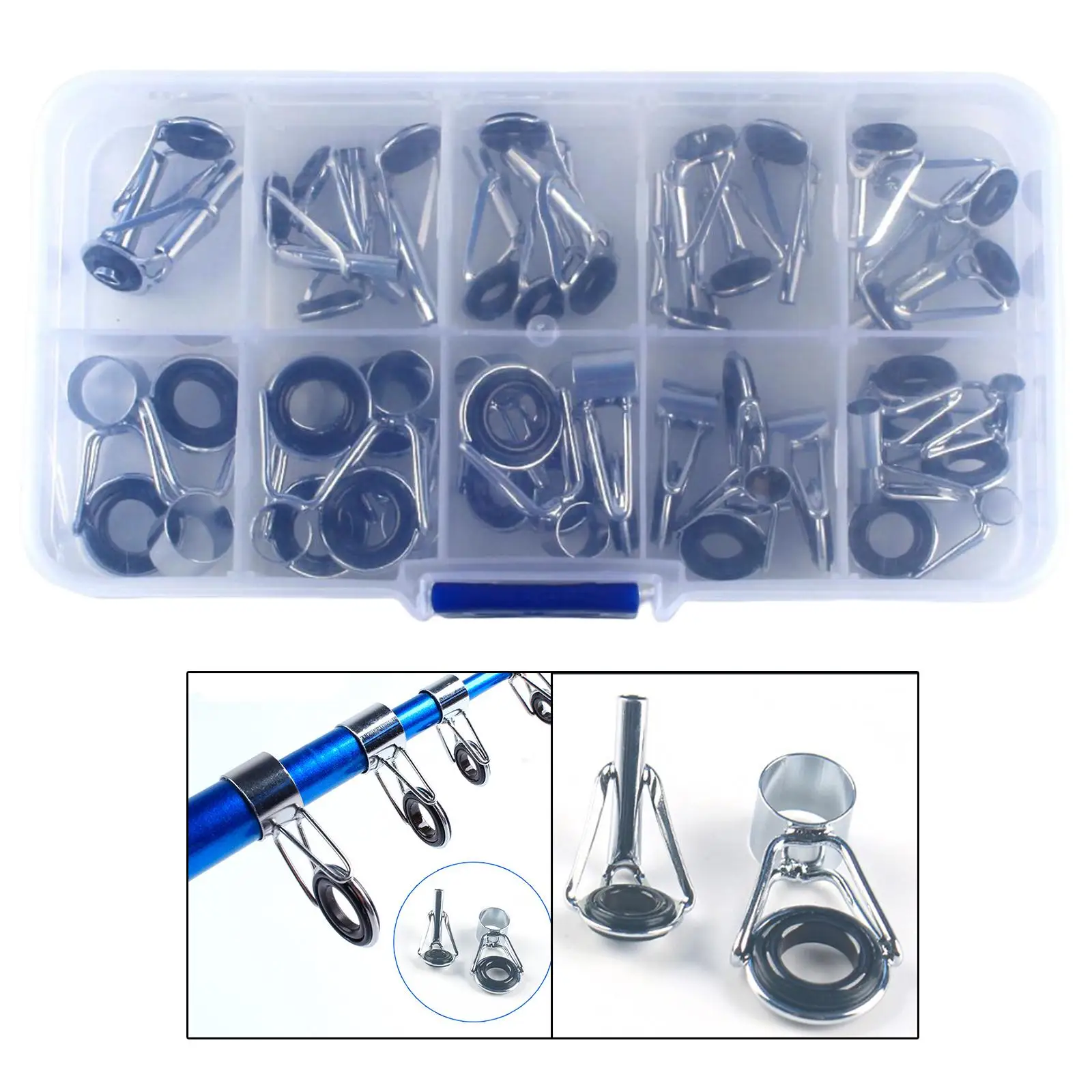 36 Pieces Fishing Rod Tips Guides Repair Kit Mixed Size in A Box Replacement