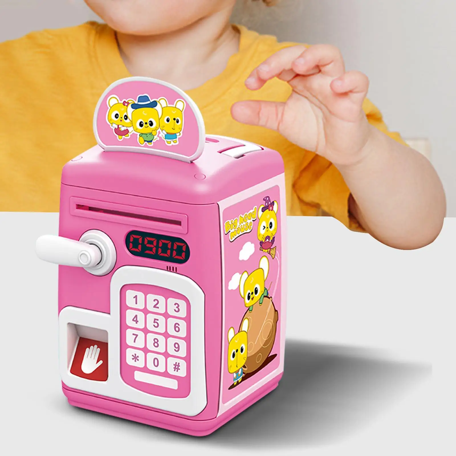 Portable ATM Piggy Bank with Fingerprint Lock Auto Scroll Paper Money Auto ATM Piggy Bank Toy for Baby Children Boys Girls Kids