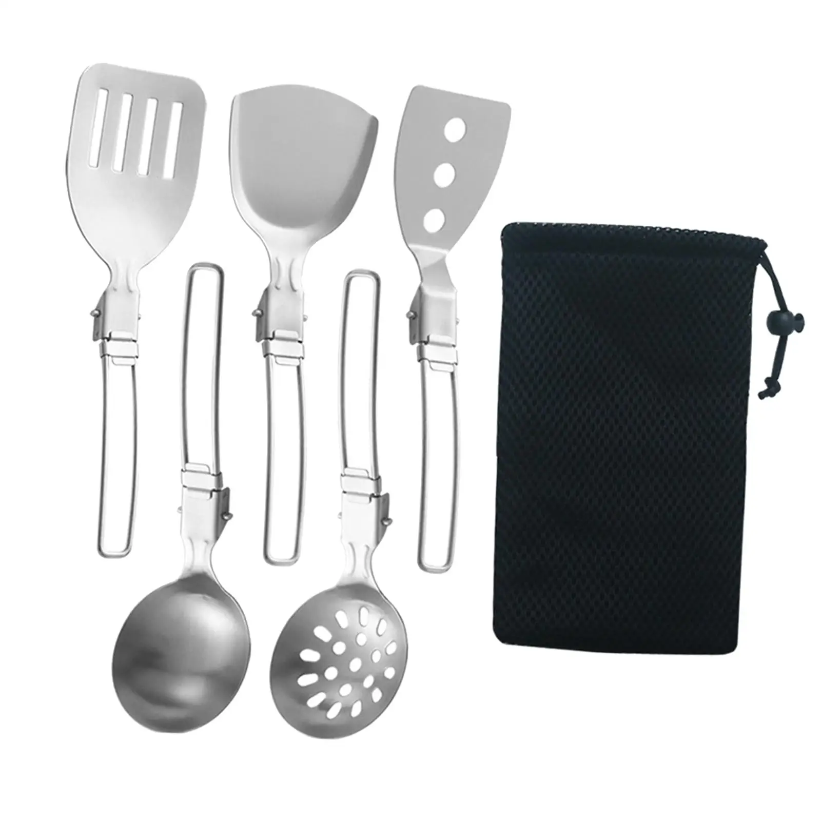 6x Camp Cooking Utensil Set Compact Metal Cookware Kit for Picnic BBQ Travel