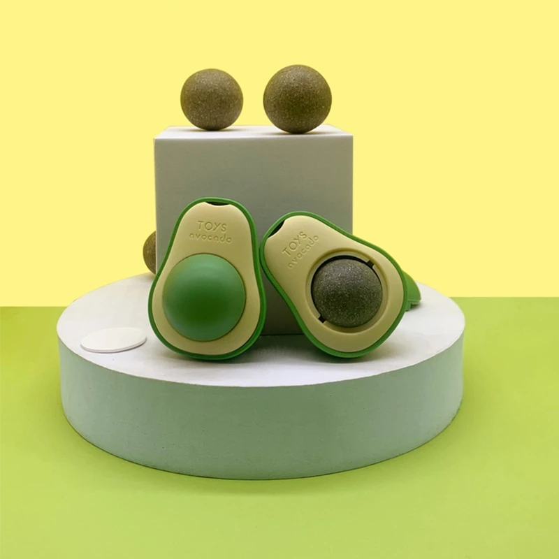 Catnip Ball Toy Avocado-shaped Toy Edible Catnip Snacks 360 ° Rotatable Licking Treats Wall Toy Compatible with Cats 87HA