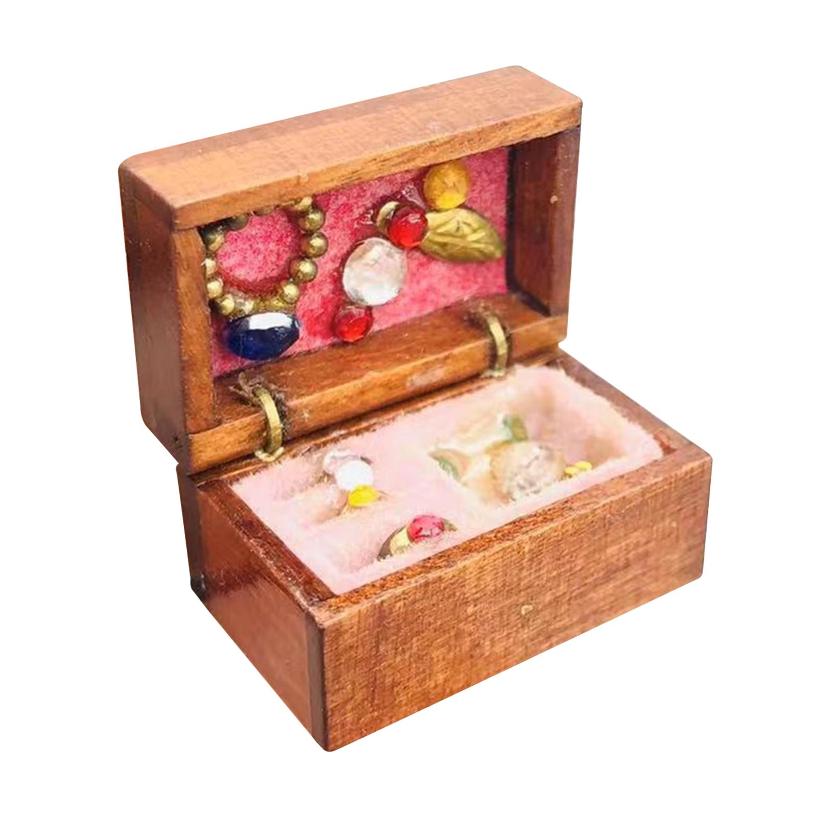 1:12 Doll House Retro Wooden Treasure Chest Mini Model Furniture Accessories Durable Simulated Landscape Jewelry Case Organizer