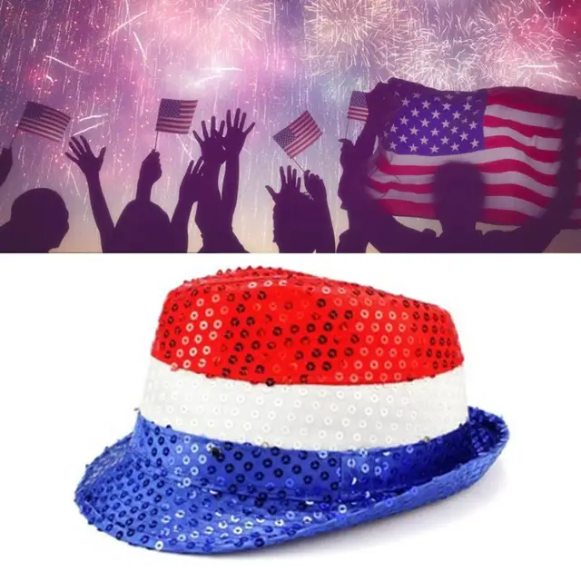 FUNSTITUTION American Hat Special Day 4th of July Hats Patriotic USA  Liberty July 4th Costume Fun Top Hat for Men Women Unisex Hat, Crazy Hats  Adults