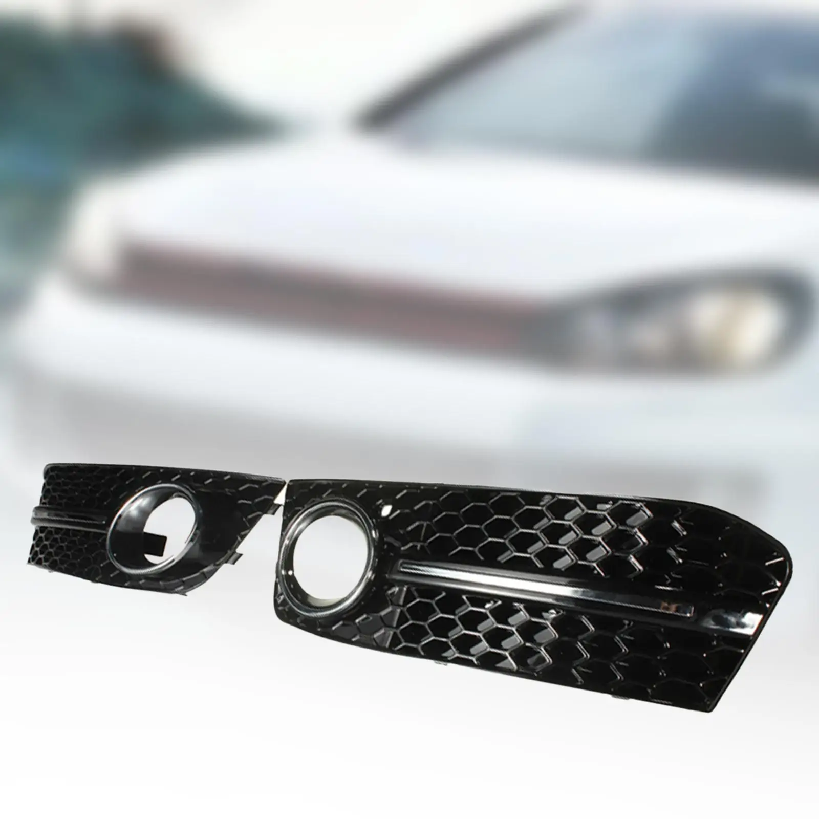 2Pcs Automotive Fog Light Cover Grille/ 8K0807681 Glossy Black Left Right Honeycomb for A4 B8 Easy Installation Replacement/