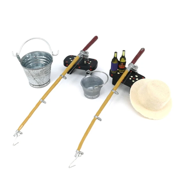 1/12 Dollhouse Miniature Fishing Rod Hat Bucket Stool Model for Doll Life  Scene for Doll House Decoration DropShipping - AliExpress