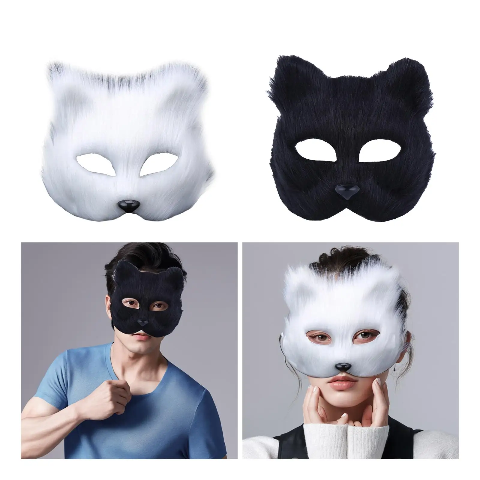 Furry Fox Mask Animal Cosplay Mask Prom Mask Decor with Adjustable Strap Party Funny Holiday Fox Halloween Mask Costume Mask