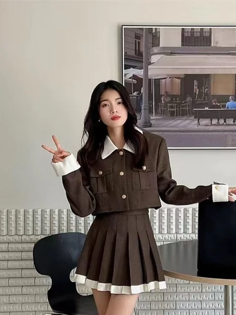 Compra online de 2023 verão 2 peça conjunto feminino blusa xadrez vintage +  mini saias roupas kawaii y2k colheita topos fatos de treino moda coreana