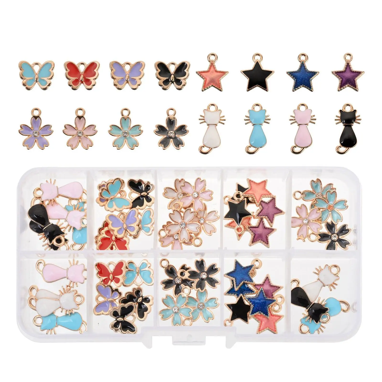 48x Assorted Enamel Charms Pendants 4 Styles Findings Dangles for Jewellery Making Bracelets Craft Gold Plated Mixed