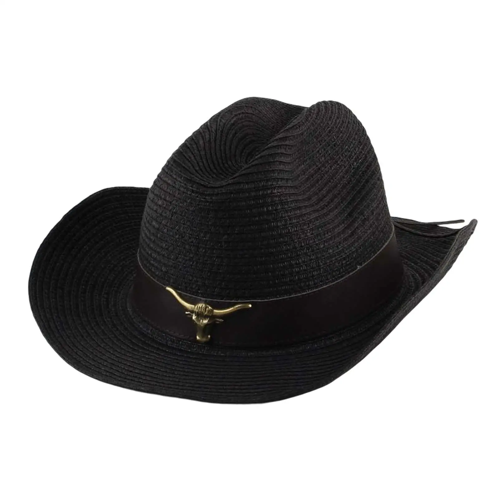 Classic Western Cowboy Hat Wide Brimmed Sunshade Hat Unisex Straw Cow Decorate for Outdoor Leisure Summer Cowgirl Teens Men